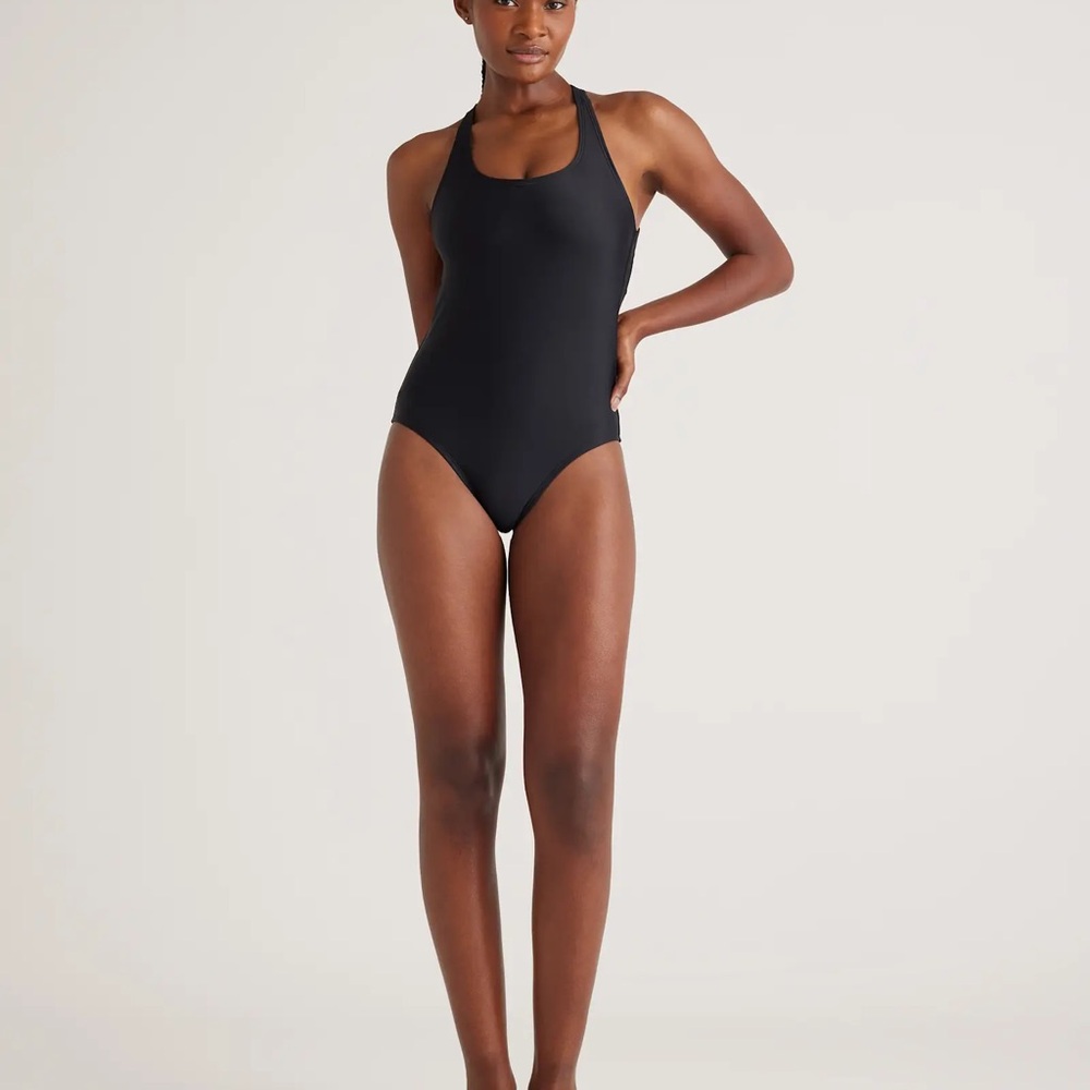 Quince Italian Cross-Back One-Piece Swimsuit - Black - Size L - NWT - Picture 4 of 16